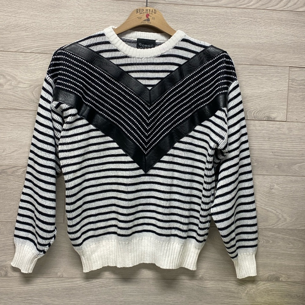 BONGO Collection Vintage Sweater With Leatherette Trim